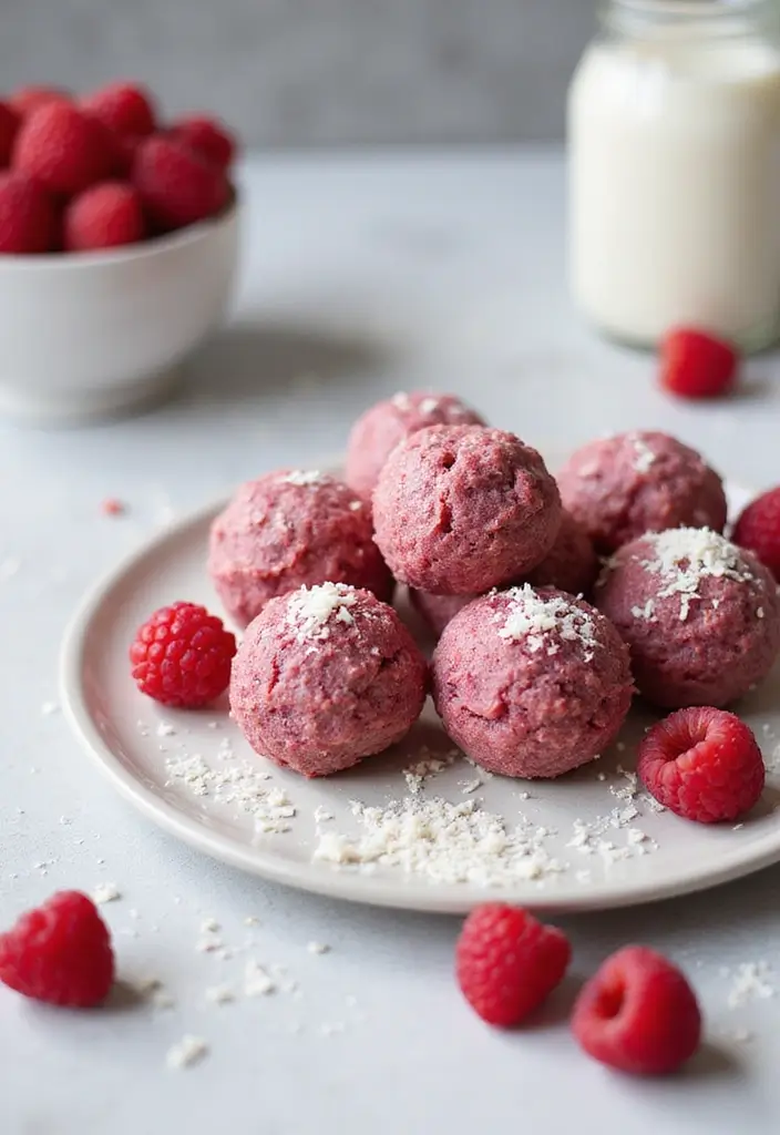 25 Creamy & Delicious Dairy Free Dessert Recipes You’ll Crave - 11. Raspberry Coconut Energy Balls