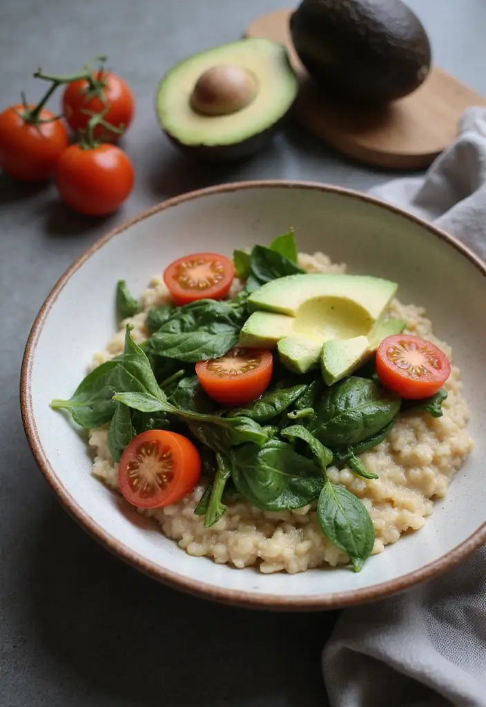 25 Dairy Free Breakfast Recipes to Kickstart Your Morning - 11. Savory Oatmeal with Spinach and Tomatoes
