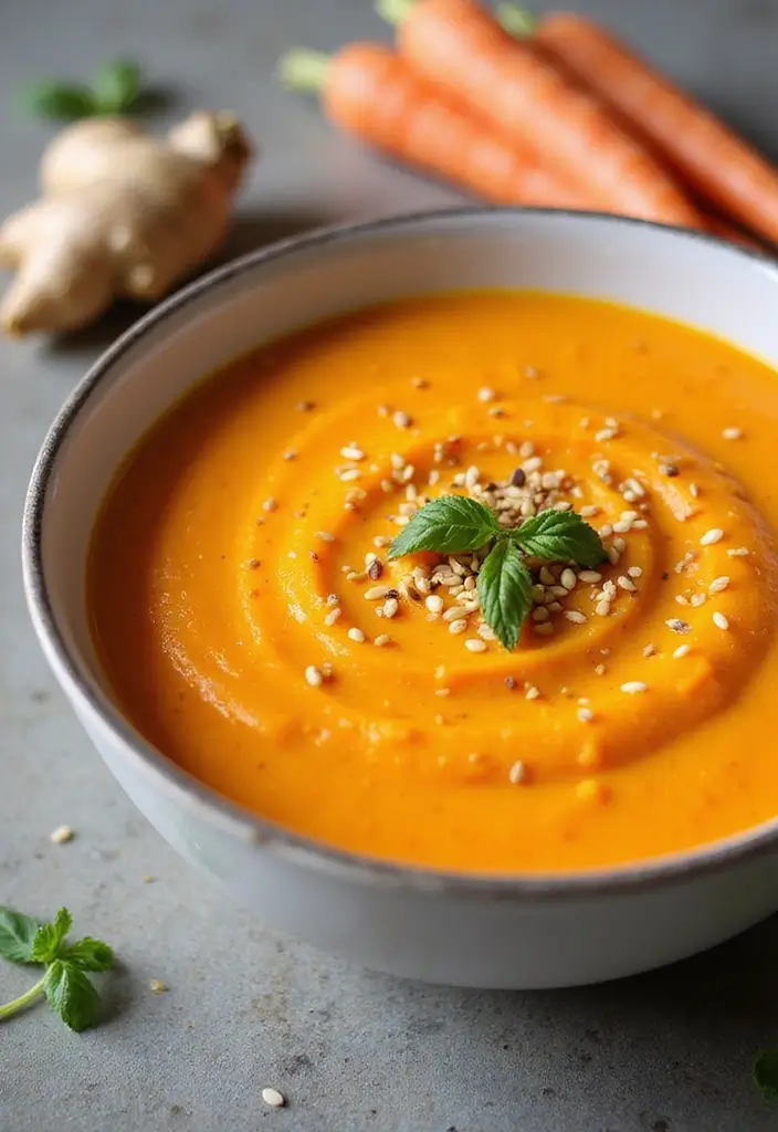 27 Cozy Dairy Free Soup Recipes for Chilly Days - 12. Creamy Carrot Ginger Soup