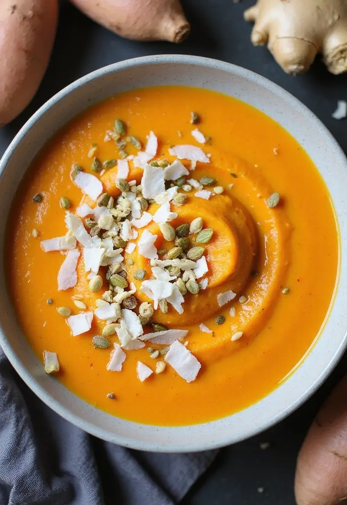 27 Cozy Dairy Free Soup Recipes for Chilly Days - 2. Sweet Potato and Coconut Soup