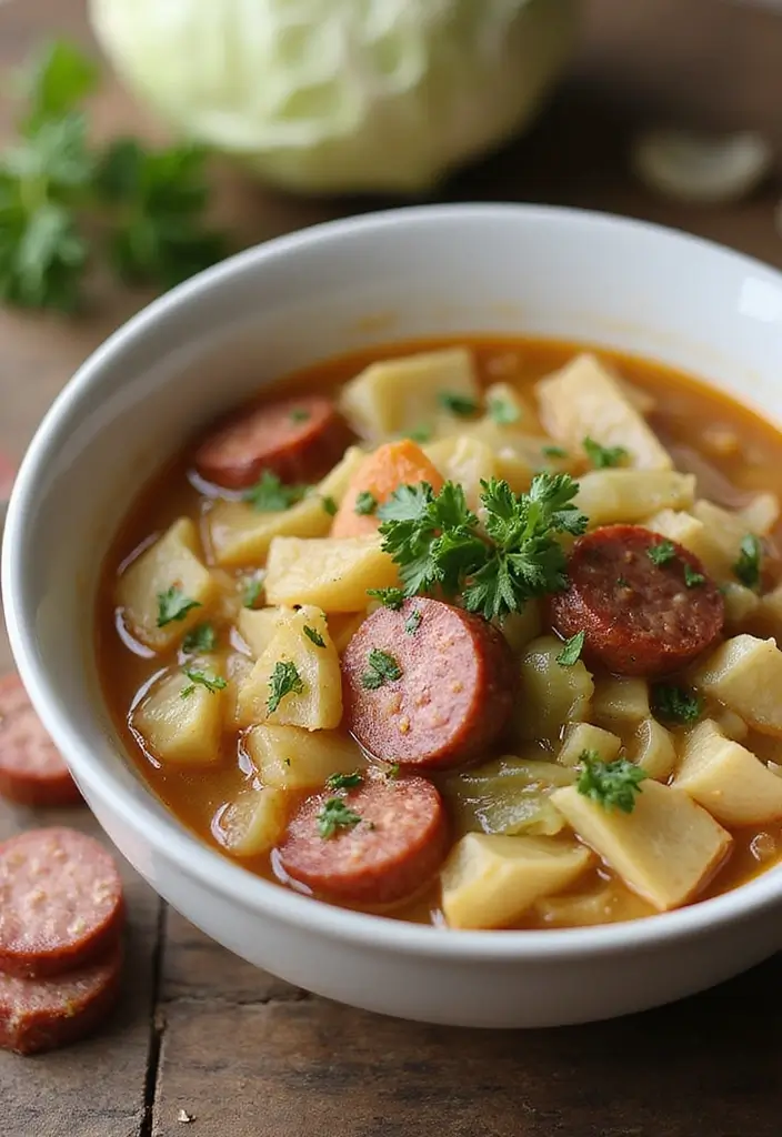 27 Cozy Dairy Free Soup Recipes for Chilly Days - 25. Cabbage and Sausage Soup