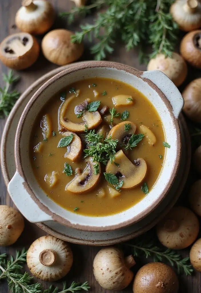 27 Cozy Dairy Free Soup Recipes for Chilly Days - 7. Wild Mushroom and Thyme Soup