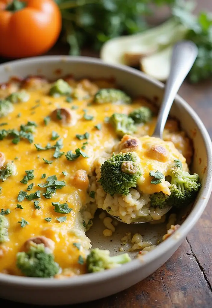 27 Creamy Dairy Free Casserole Recipes That Comfort the Soul - 2. Cheesy Vegan Broccoli Brown Rice Casserole