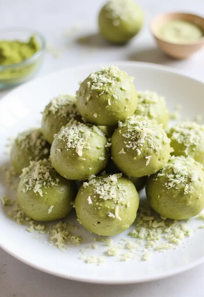 27 Irresistible Gluten and Dairy Free Dessert Recipes to Try Tonight - 10. Matcha Coconut Energy Bites