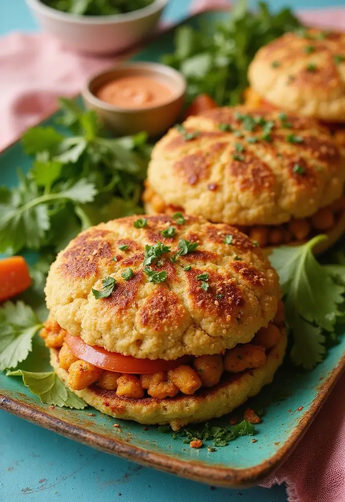 27 Juicy & Easy Dairy Free Hamburger Recipes You’ll Keep Making - 19. Spiced Cauliflower and Chickpea Burgers