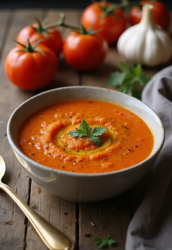 30 Comforting Soup Recipes That Are 100% Dairy Free - 29. Roasted Garlic and Tomato Soup