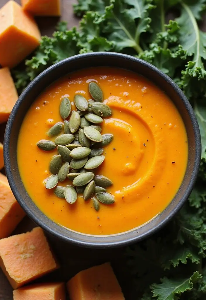 30 Comforting Soup Recipes That Are 100% Dairy Free - 30. Sweet Potato and Kale Soup