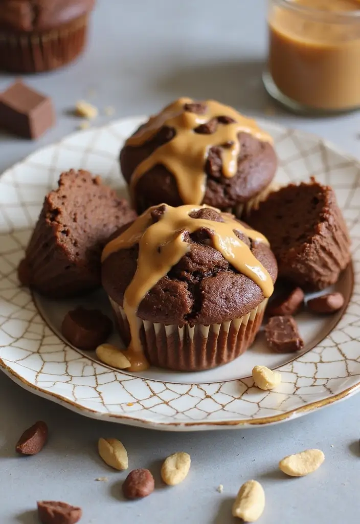 30 Fluffy & Moist Dairy Free Muffin Recipes to Bake Now - 27. Chocolate Peanut Butter Muffins