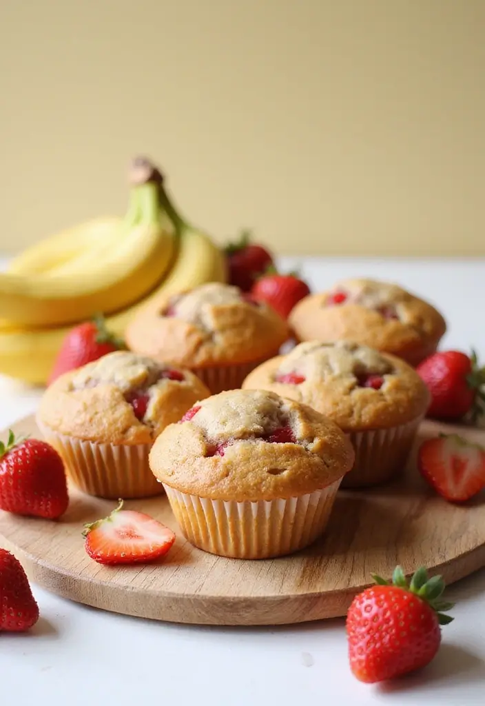 30 Fluffy & Moist Dairy Free Muffin Recipes to Bake Now - 8. Strawberry Banana Muffins