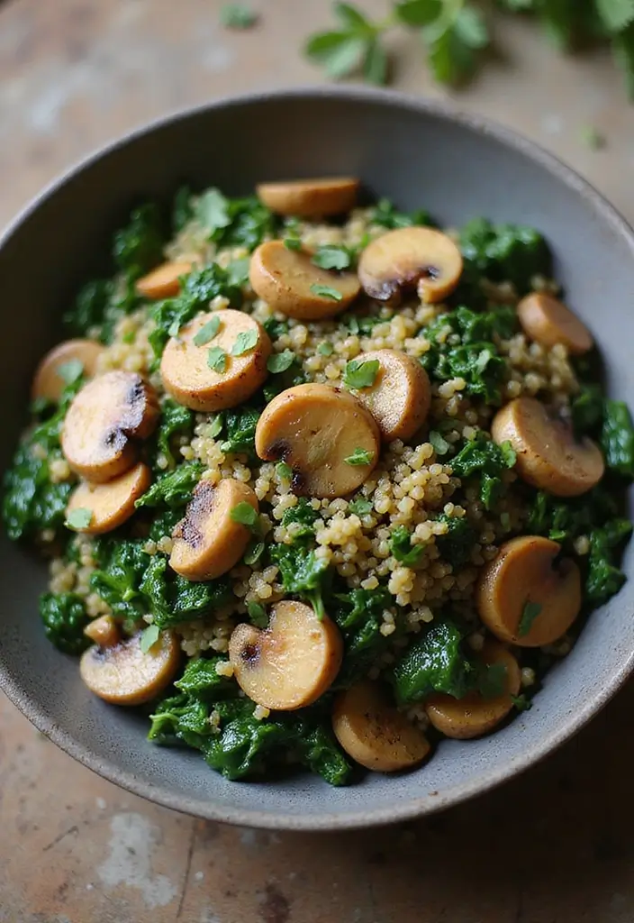 30 Gluten Nut Dairy Free Recipes Perfect for Allergy-Friendly Meals - 9. Spinach and Mushroom Quinoa Bowl
