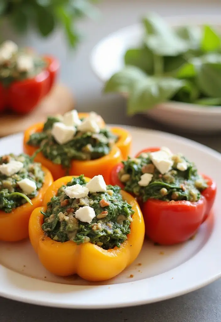 30 Gluten and Dairy Free Lunch Recipes That Travel Well - 11. Spinach and Feta Stuffed Peppers