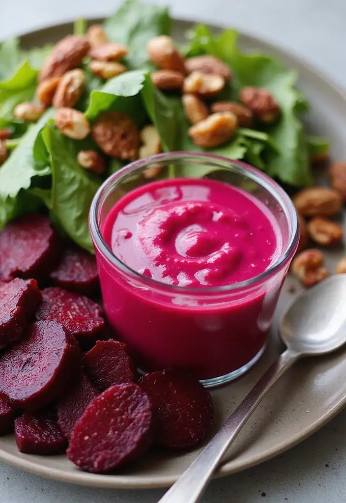 30 Tangy & Creamy Dairy Free Dressing Recipes for Every Salad - 11. Beetroot Dressing