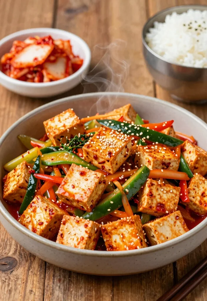 12 Asian Healthy Recipes Full of Simple Balanced Flavor - 2. Spicy Kimchi Tofu Stir-Fry