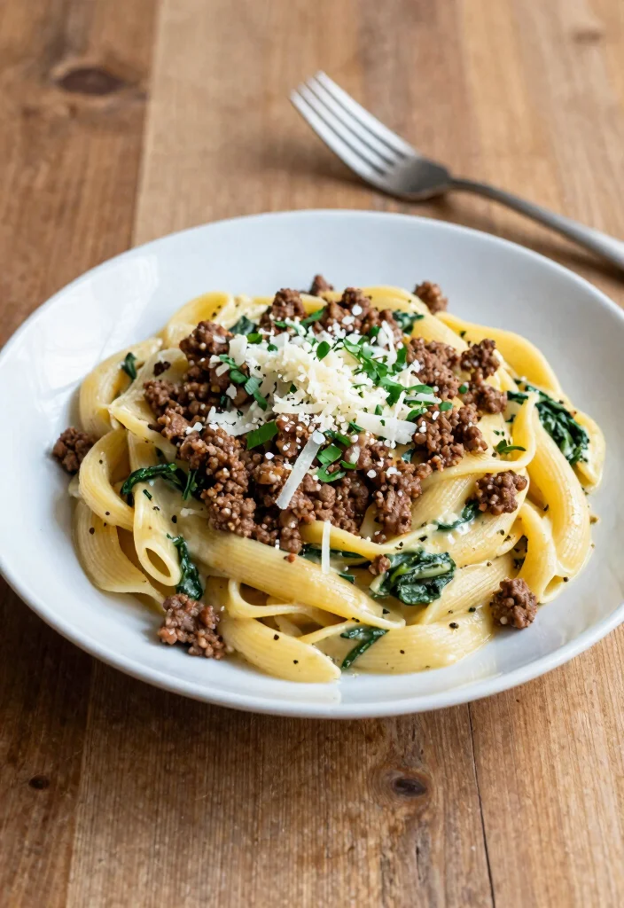 12 Keto Ground Beef Recipes for Easy Satisfying Dinners - 10. Creamy Ground Beef and Spinach Pasta