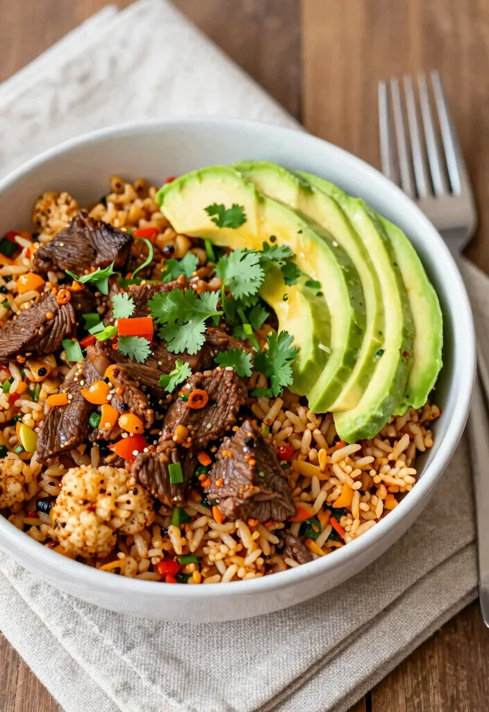 12 Keto Ground Beef Recipes for Easy Satisfying Dinners - 3. Spicy Keto Beef and Cauliflower Rice Bowl