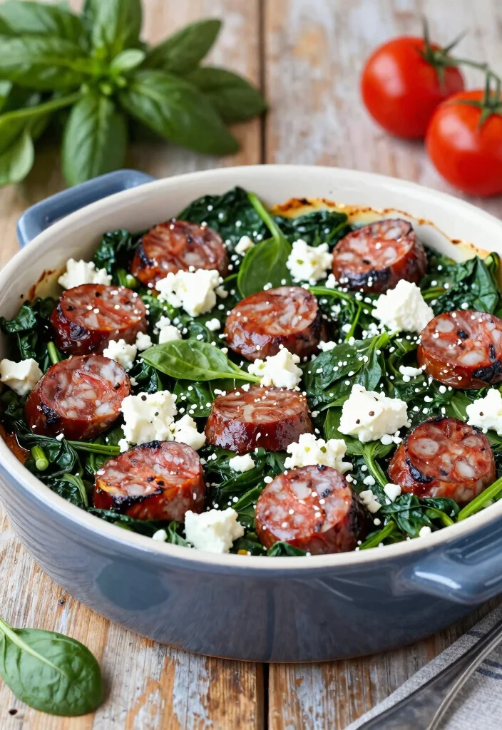 12 Keto Sausage Recipes for Quick Flavor-Rich Dinners - 8. Mediterranean Sausage and Spinach Bake