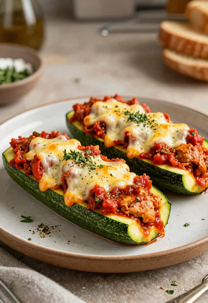 12 Simple Keto Recipes for Easy Low-Carb Weeknight Meals - 9. Chicken Parmesan Zucchini Boats