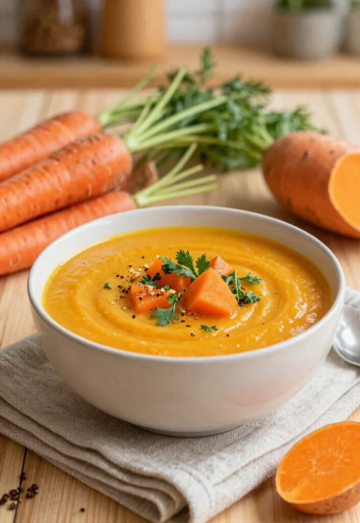 14 Healthy Soup Recipes for Light Warming Weeknight Meals - 7. Gingered Carrot and Sweet Potato Soup