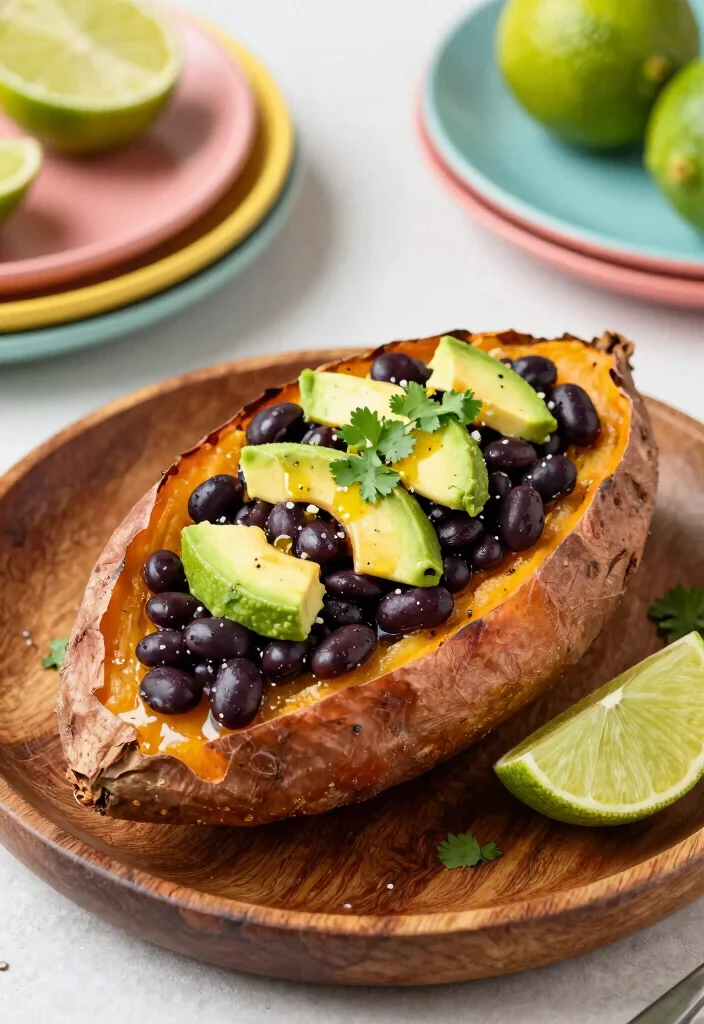 14 Low-Calorie Dinner Recipes for Easy Satisfying Meals - 6. Baked Sweet Potato with Black Beans and Avocado